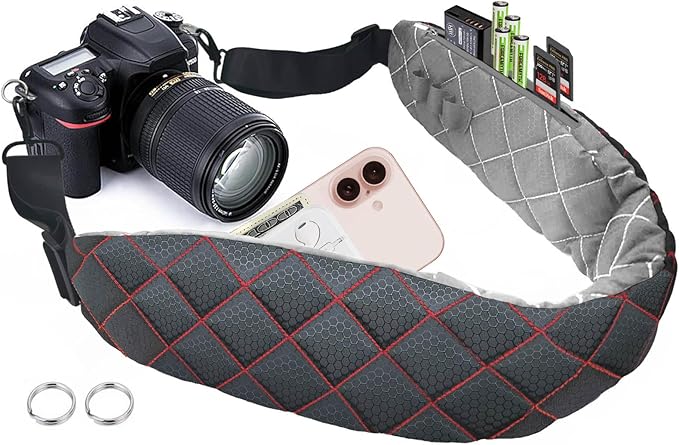 LONPAI Ultra Comfortable Camera Strap with Pockets and Thick Padded for Photographers, Adjustable Universal Cam Neck Belt