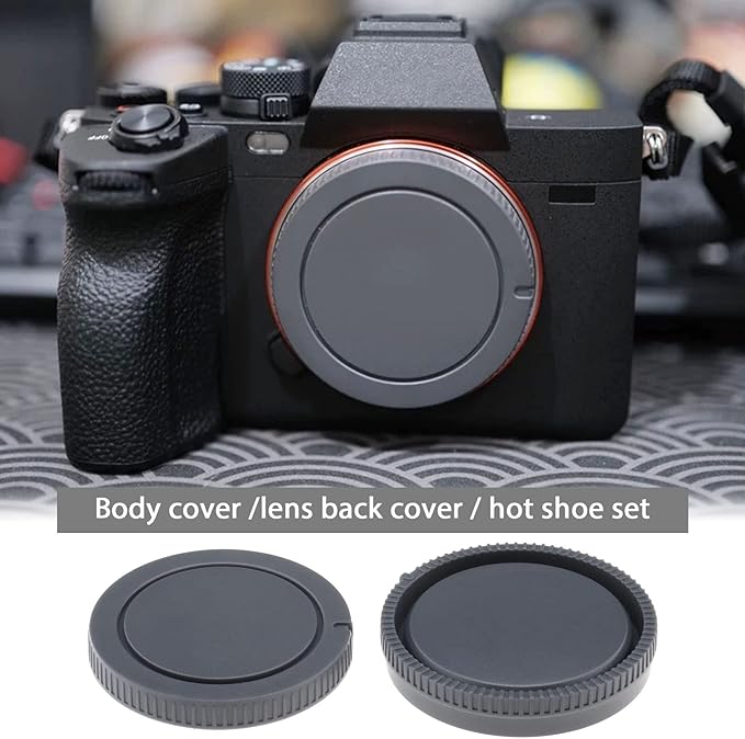The Lord of the Tools 2 Sets Body Cap Rear Lens Cap Hot Shoe Cover Replacement Set Compatible with Sony Cameras with E-Mount Plastic Camera Accessories Grey