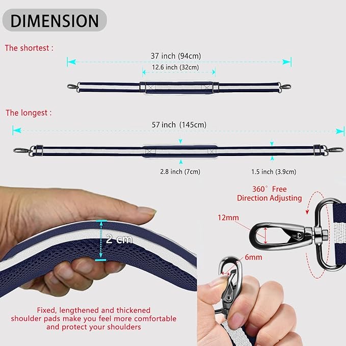ZINZ Shoulder Strap 58" Ultra-Thick Fixed Padded and Adjustable Buckles Crossbody Strap for Briefcase Laptop Bag Luggage
