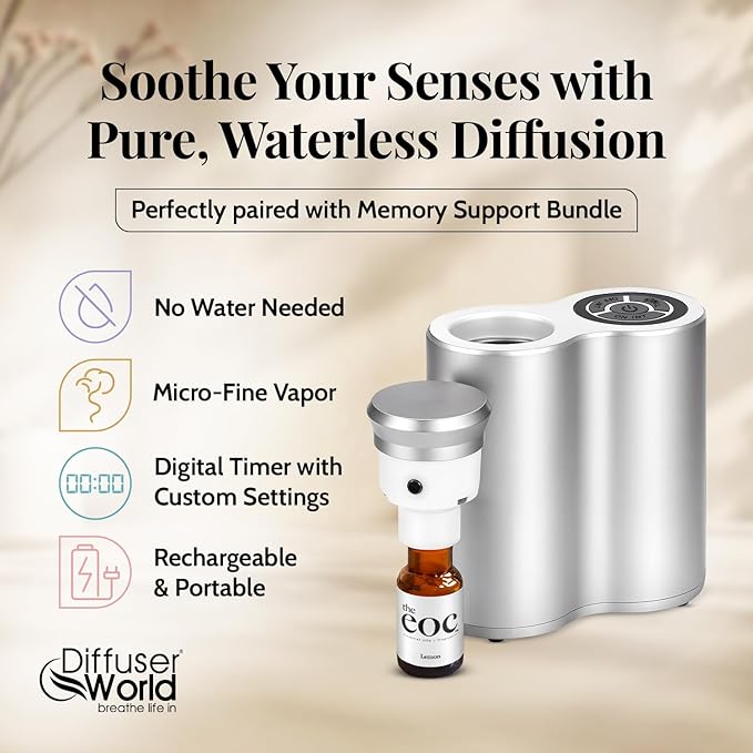 Aroma-Infinity Waterless Diffuser for Essential Oils with Memory Bundle Kit, Silver 100V-240V Portable Waterless Essential Oil Diffusers for Home, Air Aromatherapy Home Scent Diffusers