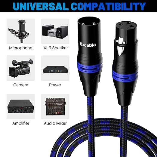 XLR Microphone Cable 4 Feet (6 Pack, Multi Colored), 3 Pin Shielded Balanced Male to Female Mic Patch Cord, Nylon Braided, Zinc Alloy Shells, OFC, for Amplifier, Speaker, Mixer with 10 Cable Ties