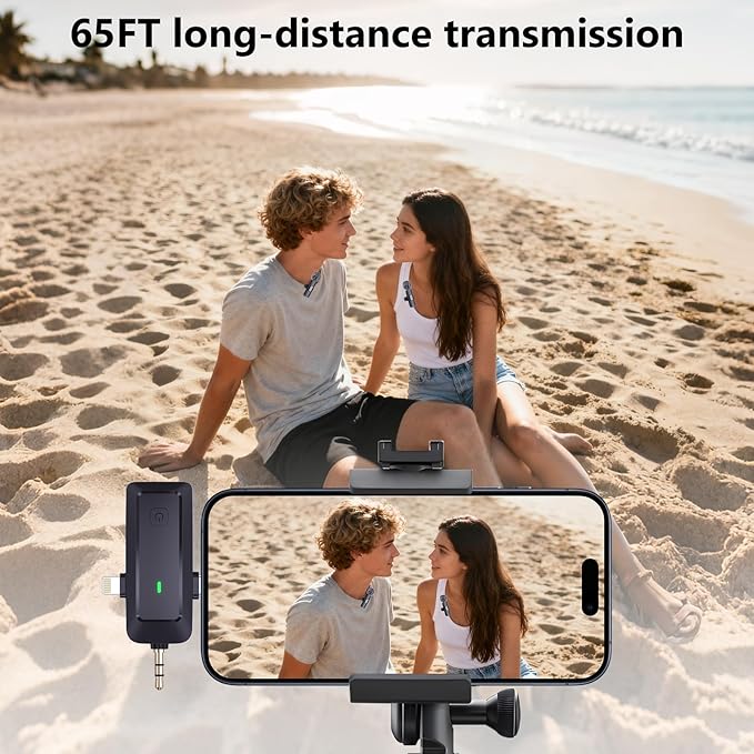 Wireless Lavalier Microphone for iPhone/Android Phones/Cameras/Computers - A 4-in-1 Portable lavalier Microphone Suitable for Video Recording, Audio Recording, vlogging, TikTok, etc., in Black