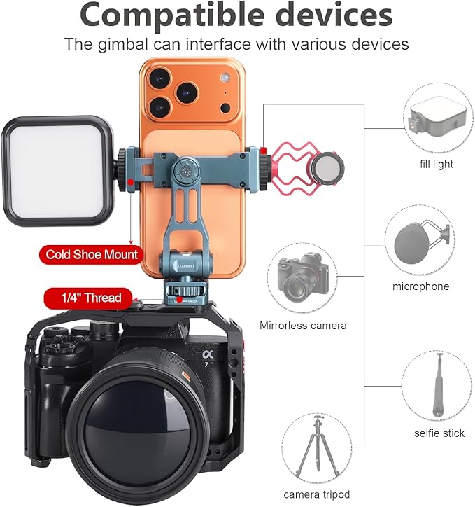 Camera Phone Holder, Metal Material, Horizontal and Vertical Rotation, Parallel 360 °, with Cold Shoe Interface Bottom 1/4 Screw, Suitable for Rabbit Cages, Handheld Selfie Videos