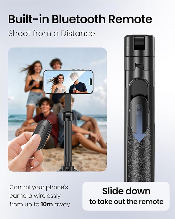 UBeesize 70" Auto-Open Magnetic Tripod for iPhone, MagSafe Selfie Stick with Remote, Portable Phone Stand for Recording, Travel and Vlogging, Compatible with iPhone/Android (Black)
