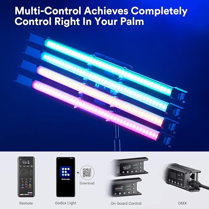 Godox TL60 RGB Tube Light, Full Color RGB LED Video Light, 2700K-6500K Rechargeable Dimmable LED Light Stick, CRI 96+, TLCI 98+ with Built-in 2600mAh Battery and APP DMX Control