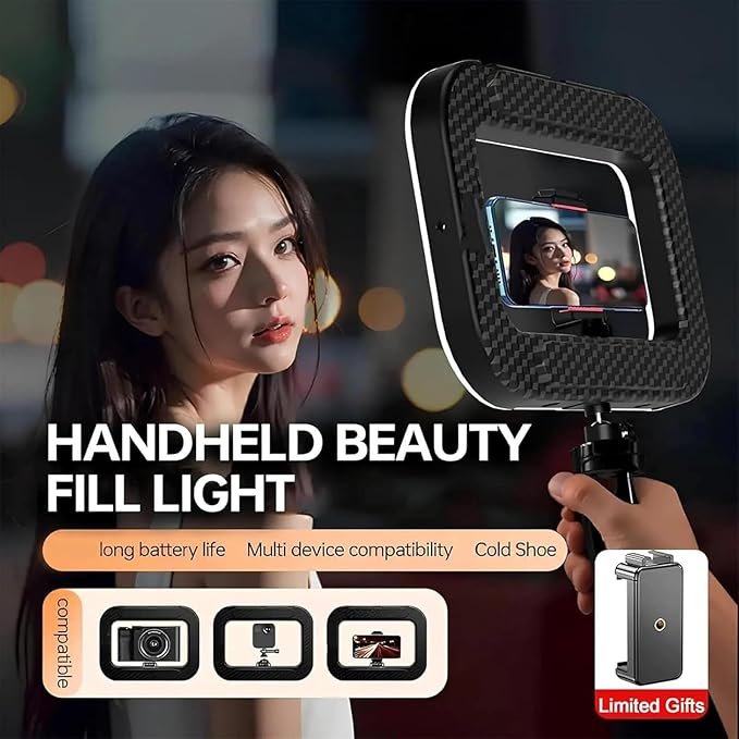 Rechargeable Selfie Portable Ring Light,Smartphone Video Rig with Ligh,Handheld Ring Light for iPhone/Phone/Camera,Ideal for Live Streaming/Vlogging/Makeup
