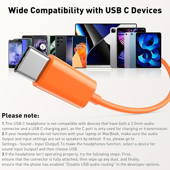 USB C Headphones Wired Type C Earphones for Samsung/Galaxy S26 S25 S24 Plus S23 S22 S21 S20 Note 20 Ultra DAC Magnetic Corded Earbuds for iPhone 15 16 16e 17 Air for Apple/Android Ear Buds Orange