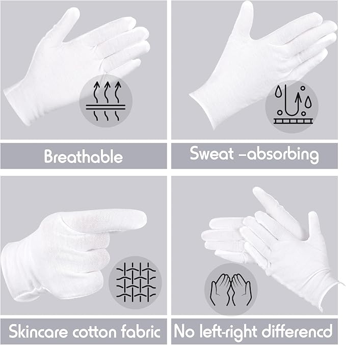 Jecery White Cotton Gloves Bulk Pack Moisturizing Overnight Dry Hand Eczema Thin Inspection Liner for Jewelry Coin Collection