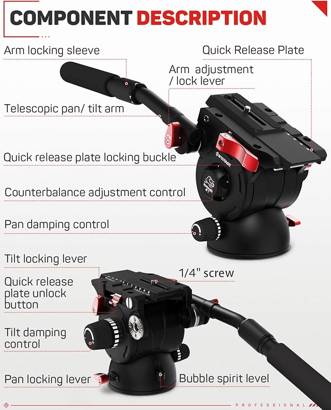 IFOOTAGE Video Tripod Head Komodo K7 Fluid Head, Aluminum Fluid Drag Pan Head with Quick Release Plate, for DSLR Camera, Camcorder, Monopod & Tripod, Payload 7KG/15.4LB
