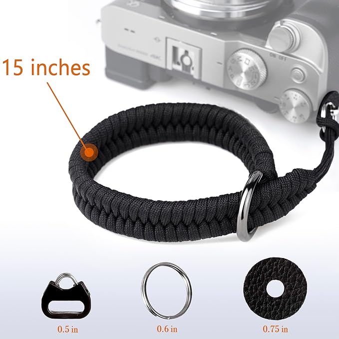 Qiang Ni Camera Wrist Strap - Paracord Quick Release Camera Hand Strap Wrist Lanyard for DSLR or Mirrorless Camera - Black