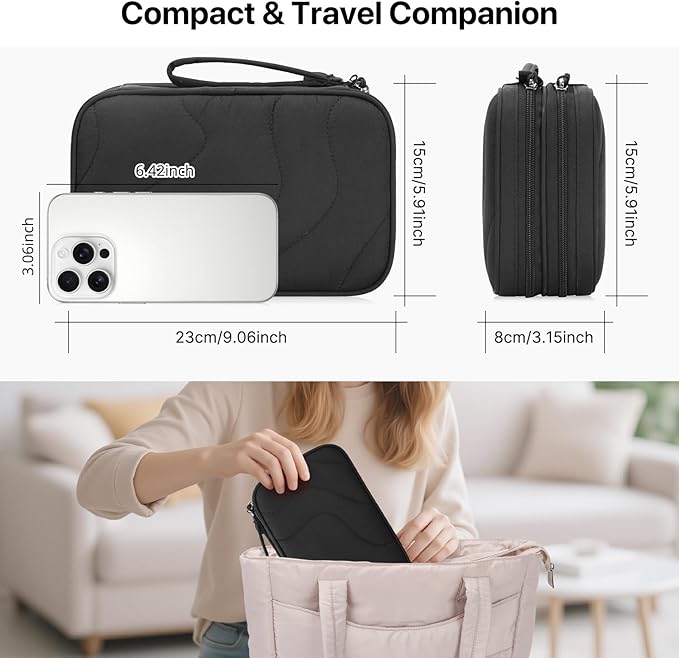 Skycase Tech Pouch - Lightweight Electronics Organizer Travel Case, Double Layers Cable Organizer, All-in-One Storage Bag for Charger, Cord, Phone, Flash Drive, Accessories