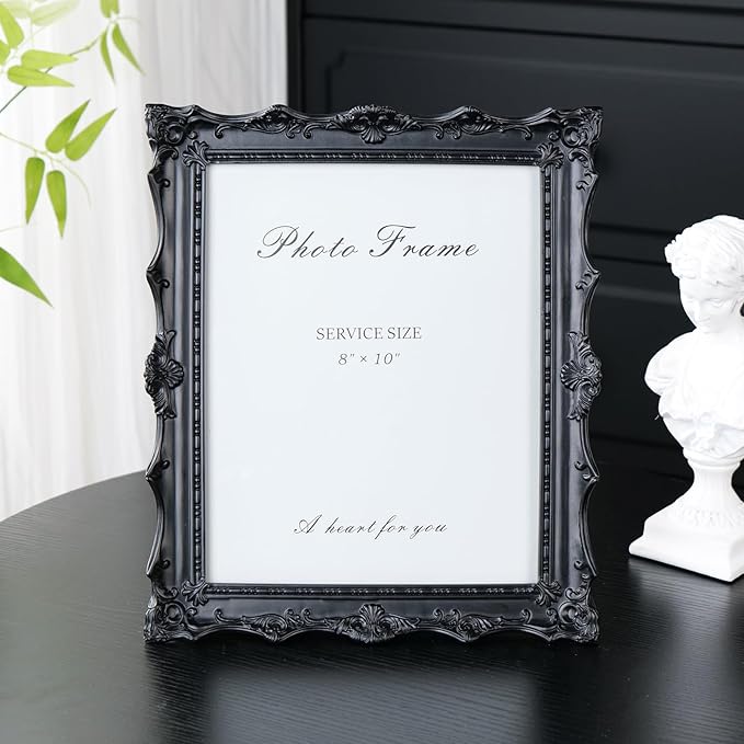 Cuspin 8x10 Black Vintage Picture Frame, Handcrafted Resin Antique Frame with Exquisite Carved Details & Glass Front, Victorian Gothic Home Decor for Tabletop Display or Wall Hanging