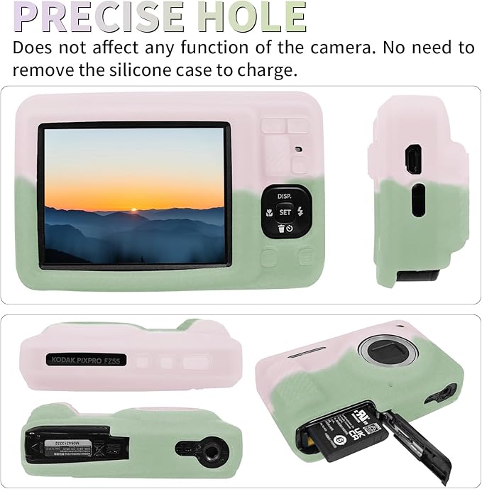 Easy Hood Camera Case for Kodak PIXPRO FZ55, Soft Silicone Cover Anti-Scratch Slim Fit FZ55 DSLR Camera Sleeve Body Skin Travel Protective Case, Pink Green