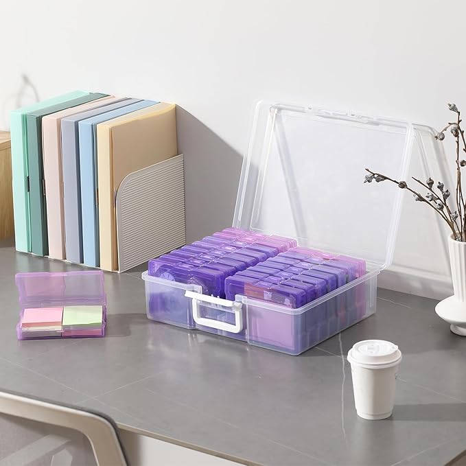 Party Club of America 4x6 Photo Storage Box with Handle - Craft Keeper, 16 Inner Cases - Large Gradient Purple Series