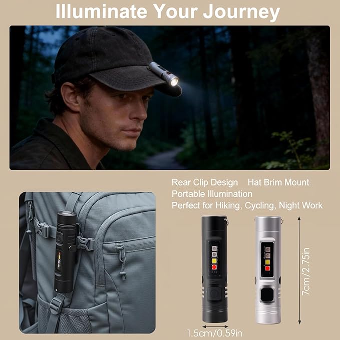 2 Packs Pocket Rechargeable EDC Flashlight, Mini Keychain Light with Magnetic Base and Side Clip, 500 Lumens Rechargeable Keychain Torch with 9 Modes for Camping, Travel (Black & Silver)