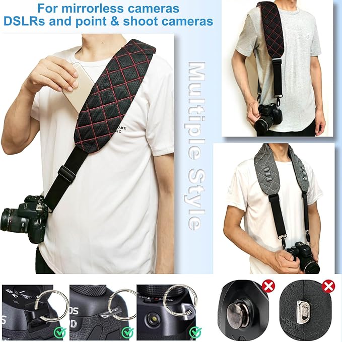 LONPAI Ultra Comfortable Camera Strap with Pockets and Thick Padded for Photographers, Adjustable Universal Cam Neck Belt