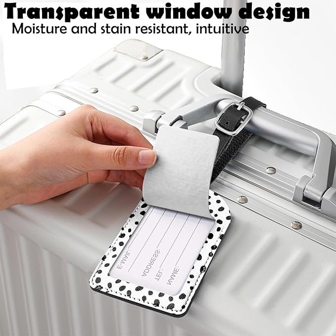 2 Pack Luggage Tag Suitcase Tags PU Leather Identifiers Privacy Cover Luggage Tags Aesthetic Cute Travel Bag Labels for Women Girls Men-Black Spot
