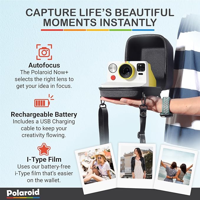 Polaroid Now Generation 3 I-Type Instant Camera (Yellow) Bundle with Color I-Type Film (8 Exposures), Hard Protective Case and Wrist Strap