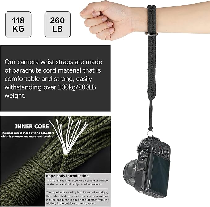 Hargedis Camera Wrist Strap, Hand-Woven Camera Hand Strap High-end and Secure Universal Adjustable, Suitable for Canon Sony Nikon Panasonic Fujifilm Olympus (Black)