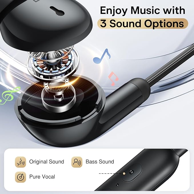 Wired Earbuds 3 EQ Mode USB C Headphones HiFi Bass Sound Type C Earphones Corded USBC Plug in Ear Buds for iPhone 17 Air 16 Pro Max 15 for Samsung/Galaxy S26 S25 S24 for Google/Pixel 10 9 8 Black