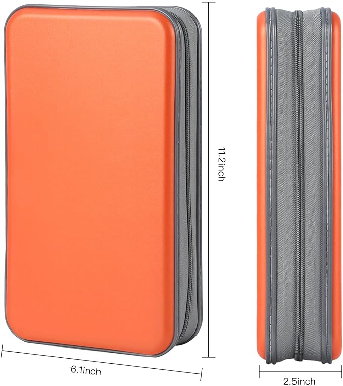 alavisxf xx CD Case, 96 Capacity Hard Plastic CD Holder Protective DVD Disc Storage Case Holder Portable Zipper CD DVD Organizer Storage Wallet for Car Home Travel (96 Capacity, Orange)