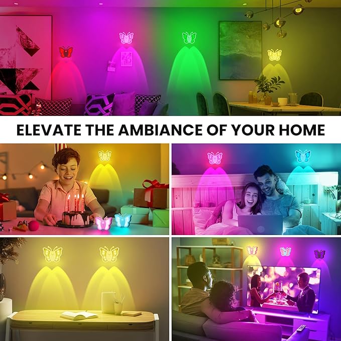 LOFTEK Butterfly Night Light, Rechargeable Motion Sensor Night Lights, 2 Color Modes & Dimmable RGB Nightlight, Stick on Wall, Bedside, Bathroom, Hallway, Stairs, Cabinet (Pink, 1 Pack)