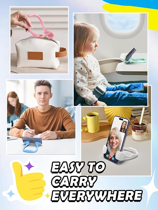 Stocking Stuffers for Teen Boys Girls Kids Cell Phone Stand - 2 Pack Thumbs Up Lazy Phone Holder for Desk Birthday Gifts for Adults Women Men (Macaron Blue/Green/Pink/White, 4)