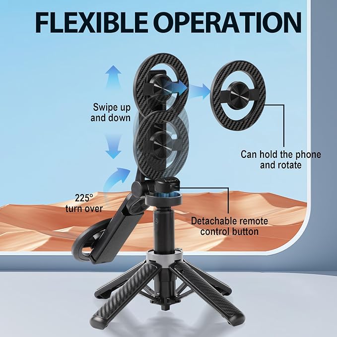 4-in-1 Multifunctional 360° Rotation Magnetic Selfie Stick,Universal Magnetic Phone Tripod with Detachable Remote Control, Extendable Mag Tripod Phone Stand for Video Recording & Vlogging