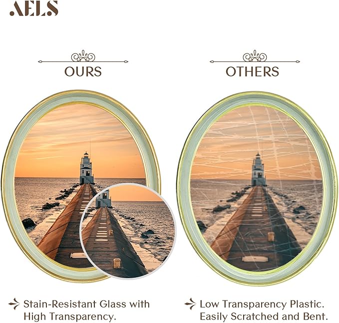 AELS 8x10 Inch Vintage Picture Frame, Elegant Antique Photo Frames with Glass Front, Photo Display, Tabletop Wall Hanging, Gift Ideas, Oval Sage Green with Gold Trim