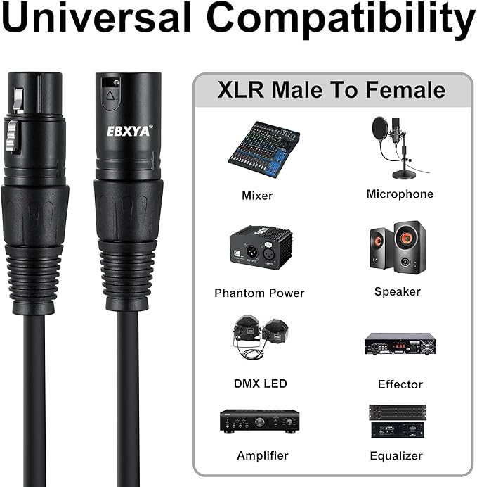 EBXYA XLR Patch Cable - 6 Ft, 4 Pack, 3 Pin Male to Female, DMX512 Lighting Compatible with Speakers, Mixer, Stage Lighting