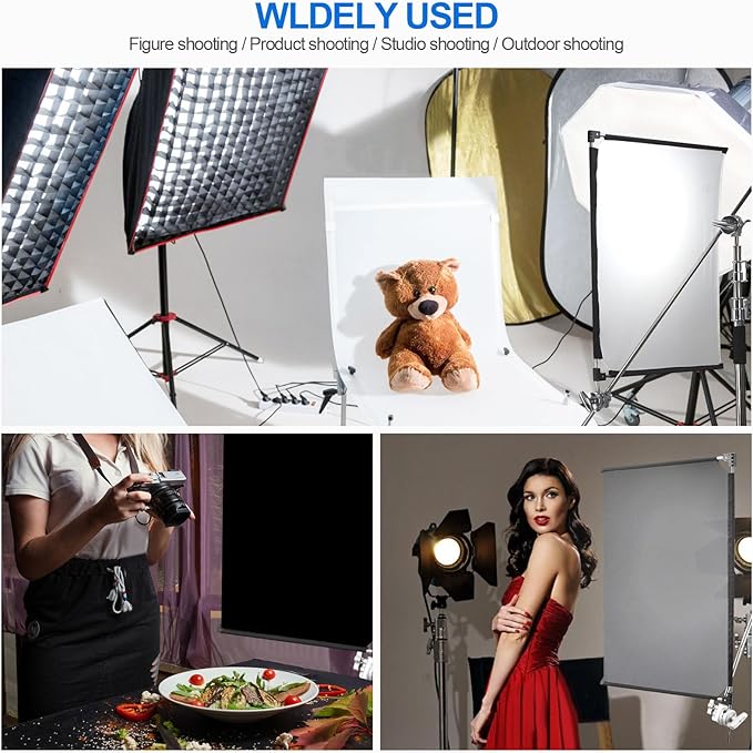 WELLMAKING 36x27'' Light Reflector Flag kit, 3-in-1 Portable Collapsible Diffuser for Photo Video Studio Shooting-Scrim, White and Black, Foldable Flag Kit, Shaper for Soft, Diffused & Light Effects