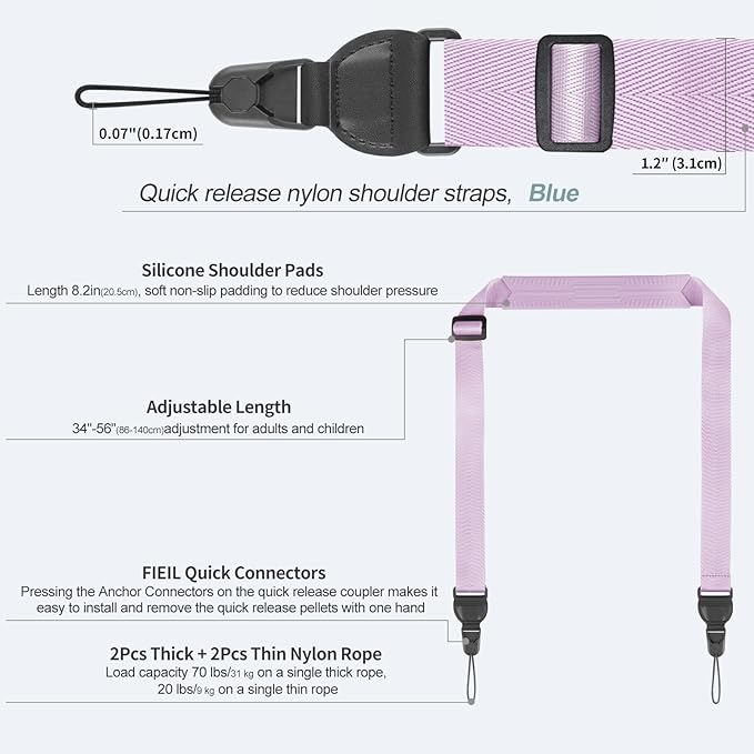 Adjustable Shoulder Straps, Universal IPad lanyard, Silicone Padded Camera Strap with Quick Release Buckle, Comfort Neck Strap for Cameras, iPads, Tablet Case, Binoculars (Light Purple)