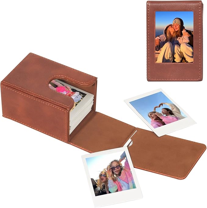 WOGOZAN Mini Picture Holder Case for Fujifilm Instax Mini 12/11/99/90/EVO Camera 2.15x3.4 Inches Film Accessories Photo Pouch Protection Case Can Hold 50+ Films (Oil Brown)