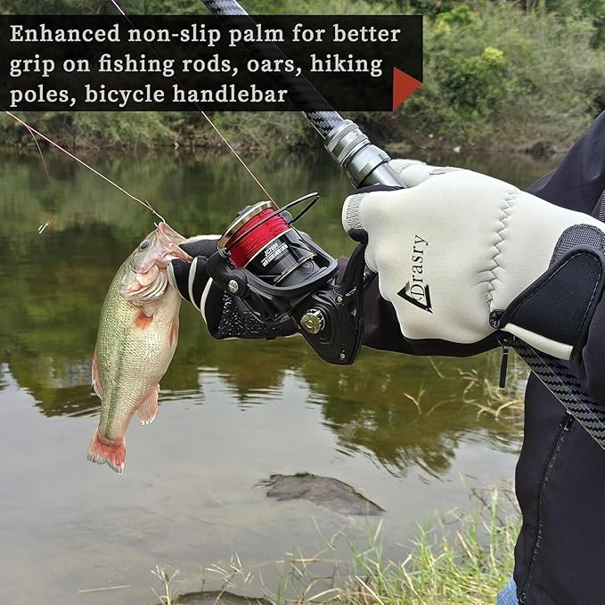 Drasry Neoprene Fishing Gloves Touchscreen 3 Cut Fingers Warm Cold Weather Suitable for Men and Women Ice Fishing Fly Fishing Photography Motorcycle Running Shooting