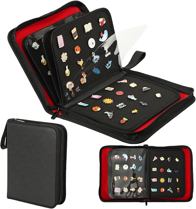 Enamel Pin Display Book, 6-Page Pin Trading Book, Portable Pin Bag and Pin Board (PU Black)