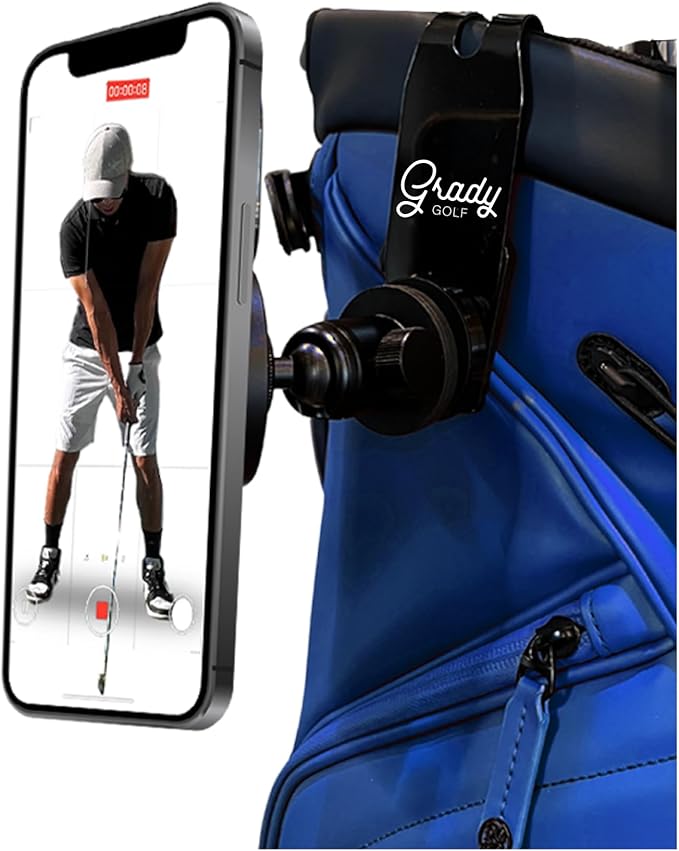 Golf Phone Holder – Fully Adjustable Golf Swing Camera Mount | Converts Any Bag into a Golf Phone Tripod | MagSafe-Compatible for Easy, Clamp-Free Setup | Golf Bag Magnetic Plate Included
