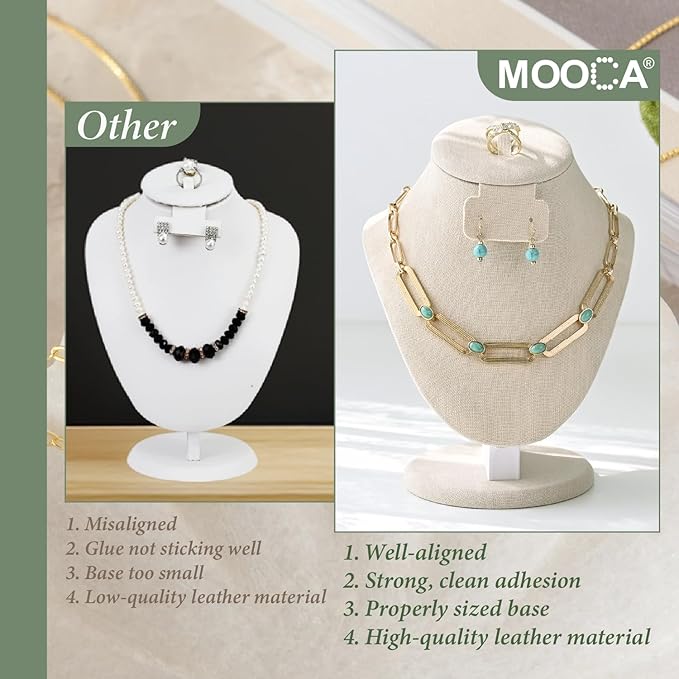 MOOCA Linen Covered Wood Jewelry Display Necklace Chain Jewelry Bust Stand, Necklace Display Mannequin Bust, 8 7/8" in Height, Tan Linen