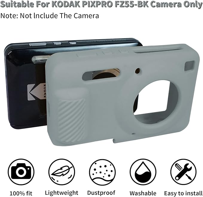 Easy Hood Camera Case for Kodak PIXPRO FZ55, Soft Silicone Cover Anti-Scratch Slim Fit FZ55 DSLR Camera Sleeve Body Skin Travel Protective Case, Light Grey