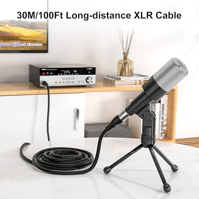 EBXYA 100Ft XLR Microphone Cables - Premium Balanced Mic Speaker Cable with 3 Pins XLR Male to Female 100 Feet,Black