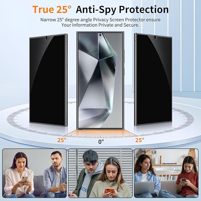 posidentists for Samsung Galaxy S24 Ultra Privacy Screen Protector,2 Pack PET Film [Not Glass],25° Anti-Spy S24 Ultra Screen Protector,Auto Dust-Elimination Installation, Bubble Free,Case Friendly