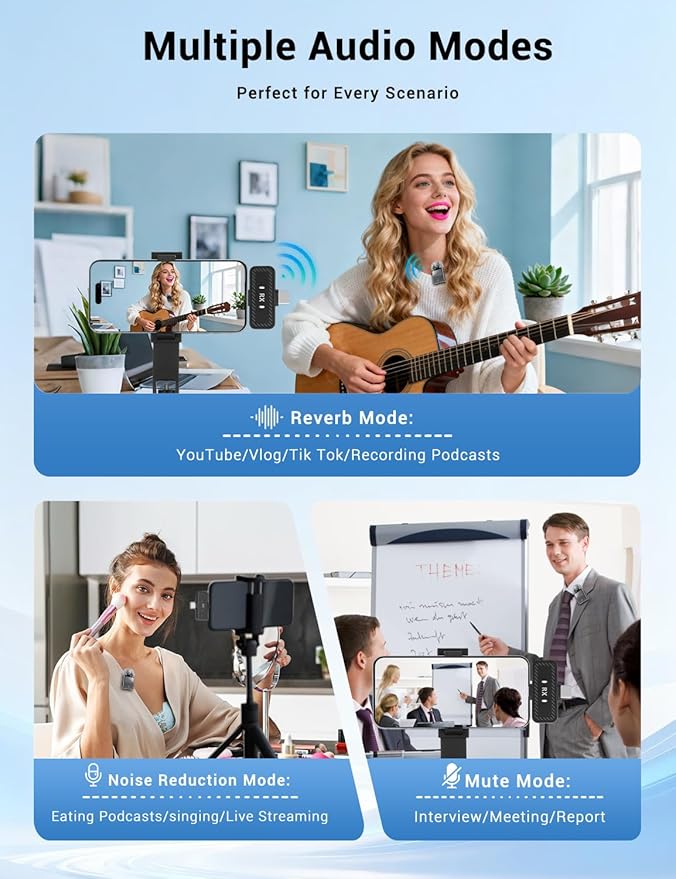 Kairiyard Mini Wireless Lavalier Microphone for iPhone, iPad, Android Phone, Noise Reduction Plug and Play Magnetic Clip on Lapel Mic for Video Recording Podcast Vlogging