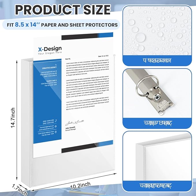 Henoyso 4 Pcs Legal Size Binder with View Cover 3 Ring 1" Durable PP Plastic White Binders for 8.5" x 14" Paper Hold up to 175 Sheets for Documents, Office, Home, Work Places