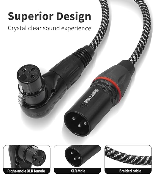 2-Pack Right Angle XLR Cable, Adjustable-Angle Female to Straight Male 1.6FT, 90 Degree Mic Cord for Mixer, Studio, Podcast for Sound Devices Mixer Recorder