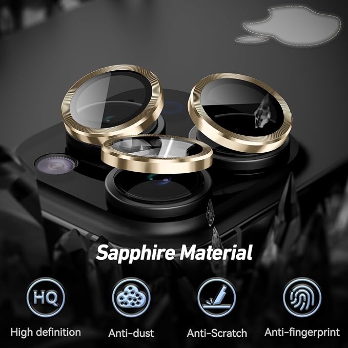 Jeluse Camera Lens Protector for iPhone 17 Pro Max/17 Pro/16 Pro Max/16 Pro/15 Pro Max/15 Pro/14 Pro Max/14 Pro, 9H Tempered Glass Screen Protector Cover Alignment Kit Metal Individual Ring