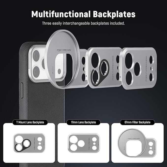 NEEWER Phone Case for 17 Pro Max, Modular Protective TPU/PC Phone Cover with 67mm Thread Filter Ring, 17mm Lens & T Mount Lens Backplates Compatible with Moment MagSafe iPhone 17 Pro Max, PA134