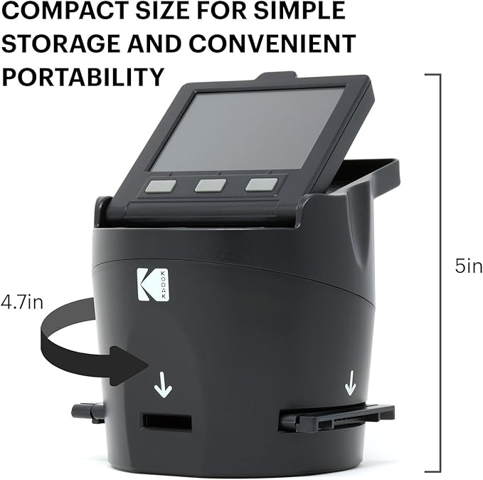 Kodak SCANZA Digital Film & Slide Scanner – Converts 35mm, 126, 110, Super 8 & 8mm Film to JPEG with 3.5" LCD, Easy-Load Inserts & Adapters