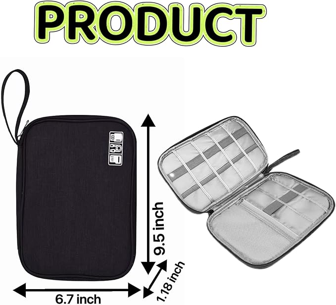 cable organizer bag Travel Case,Electronic Accessories Storage Bag,Portable Waterproof Cable -Travel Cord Organizer- Bag for Small Charging Cord Storage,Cables,SD Card (BLACK)