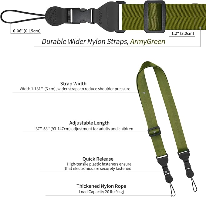 Nylon iPad Strap, Adjustable Camera Neck Strap, Comfortable Shoulder Strap for iPad, Cellphone Tablet, Camera, Laptop, Binocular, Luggage Bag (Green Universal Neck Lanyard)