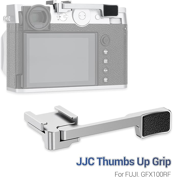 GFX100RF Thumb Grip, Metal 90° Foldable Thumb Up Grip for Fujifilm Fuji GFX100RF GFX 100RF Camera with Built-in Cold Shoe Mount, Hot Shoe Thumb Rest Support Holder Not Affect The Use of Dial -Silver