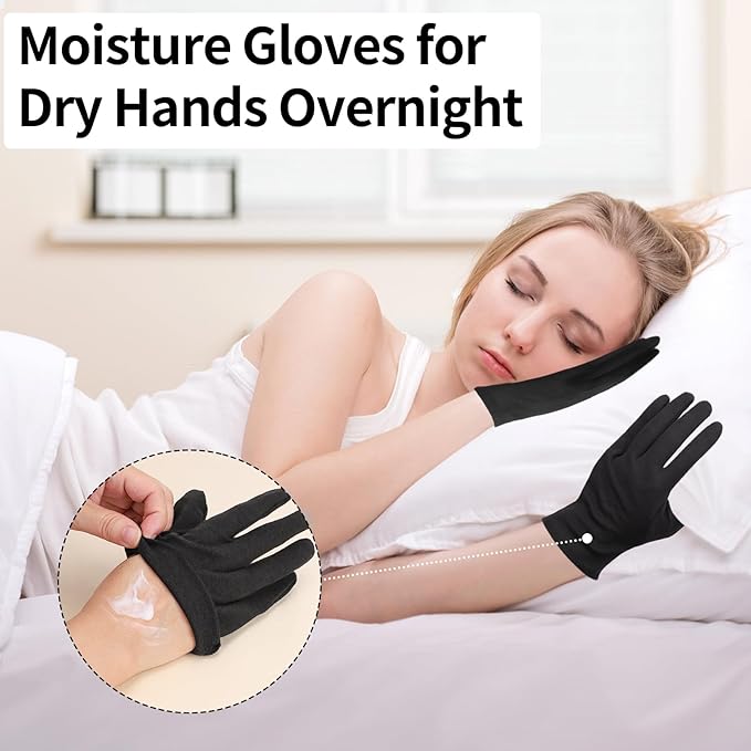 ENPOINT 5 Pairs Small Black Cotton Gloves for Dry Hands Sleeping, Black Work Gloves for Coin Handling, Jewelry, Photography for Men and Women, with 20 Touchscreen Stickers